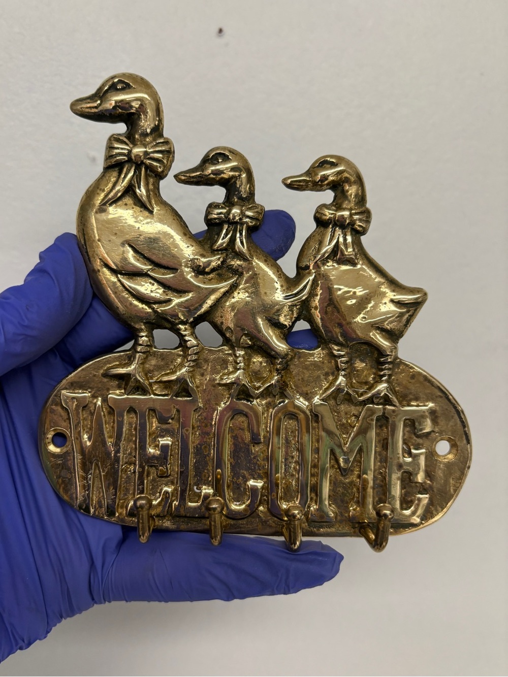 Vintage Brass Goose Family Key Holder Wall Hanging Cottagecore Homestead Decor